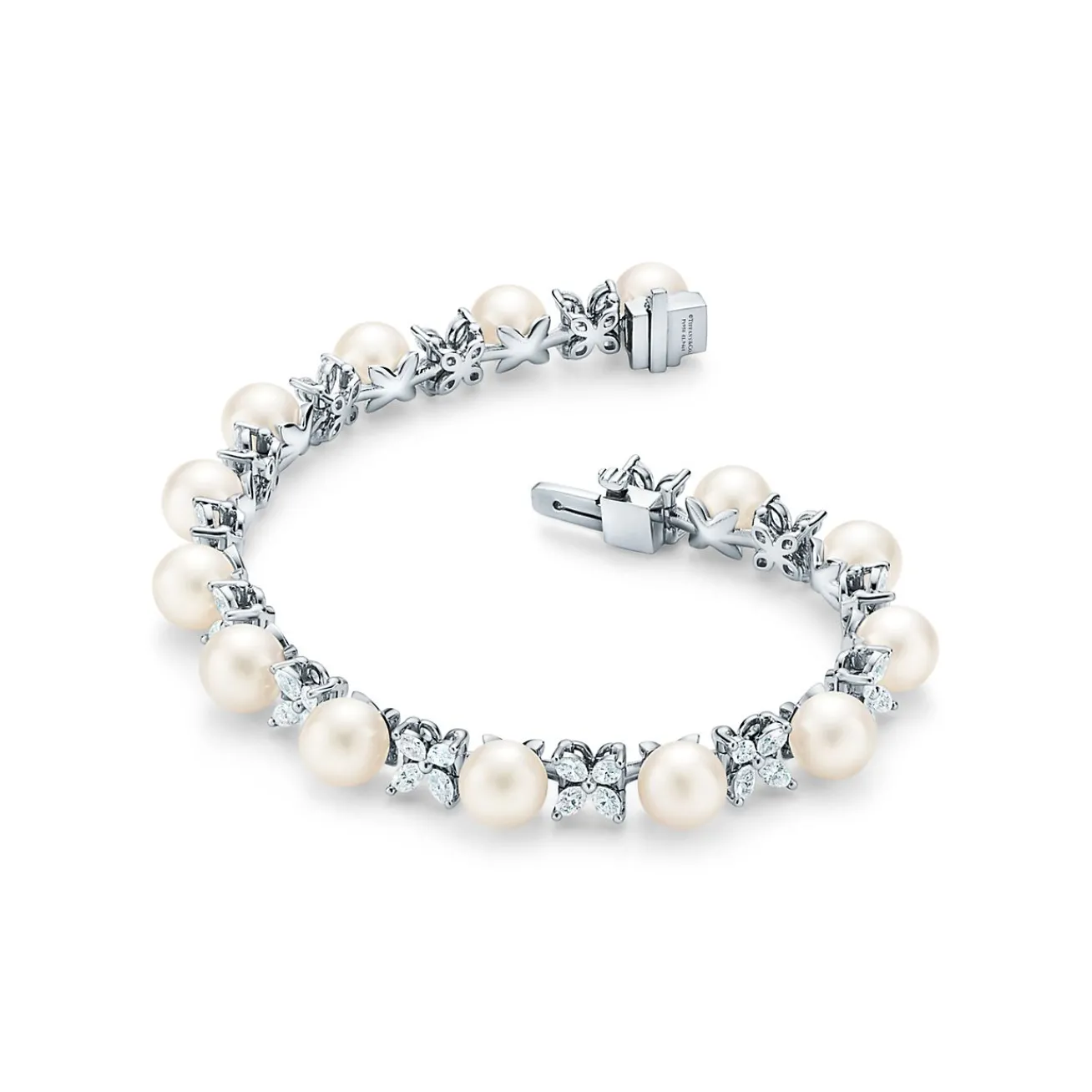 Tiffany & Co. Tiffany Victoria® Tennis Bracelet in Platinum with Diamonds and Pearls | ^ Bracelets|Gifts for Her