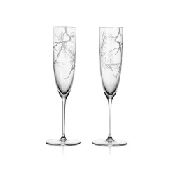 Tiffany & Co. Tiffany Wisteria Champagne Glasses in Etched Glass, Set of Two | ^ Tableware|Glassware & Barware