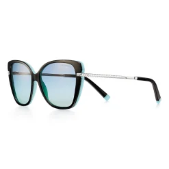 Tiffany & Co. Wheat Leaf Cat Eye Sunglasses in Black Acetate with Gradient Blue Lenses | ^ Sunglasses