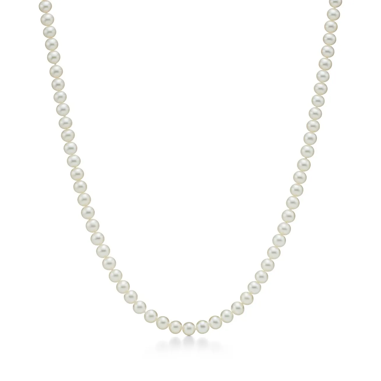 Tiffany & Co. Ziegfeld Collection pearl necklace with a silver clasp and decorative tag, 8-9 mm. | ^ Necklaces & Pendants